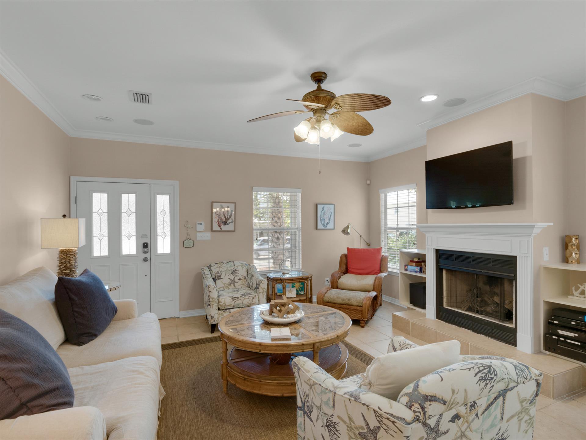 Living area with large flat screen TV