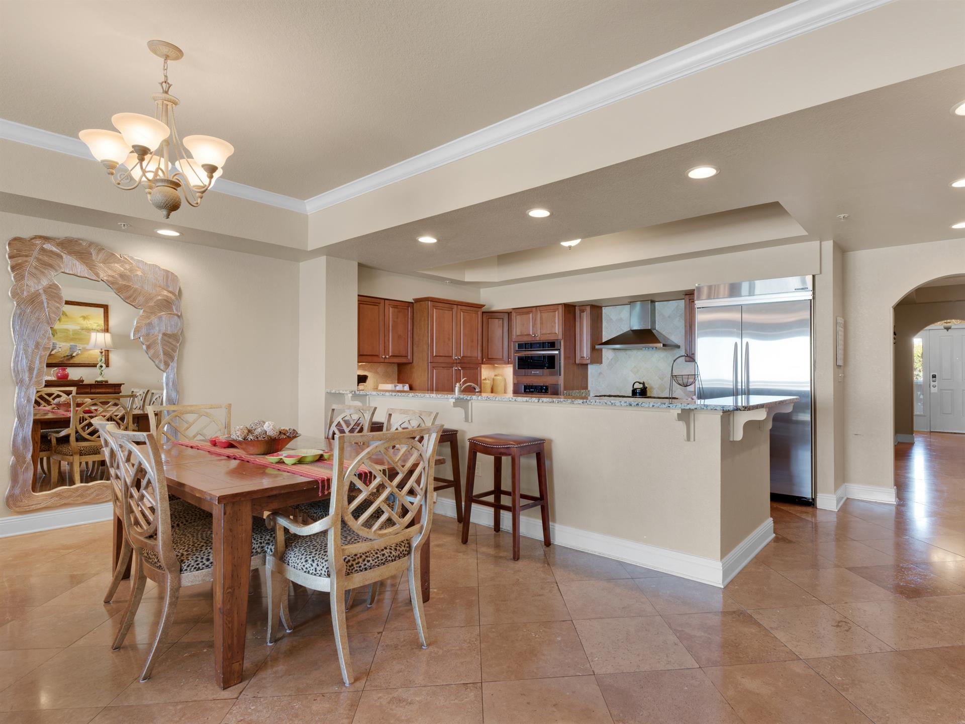 Open kitchen and dining areas