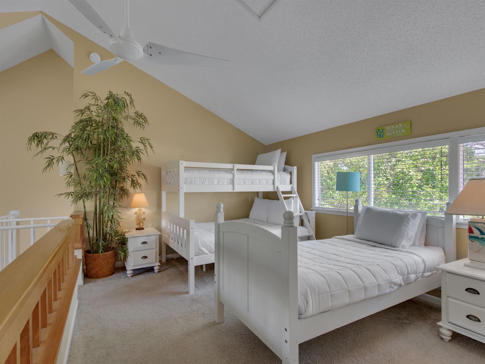 Twin over Queen Bunk and additional Twin Bed in Loft