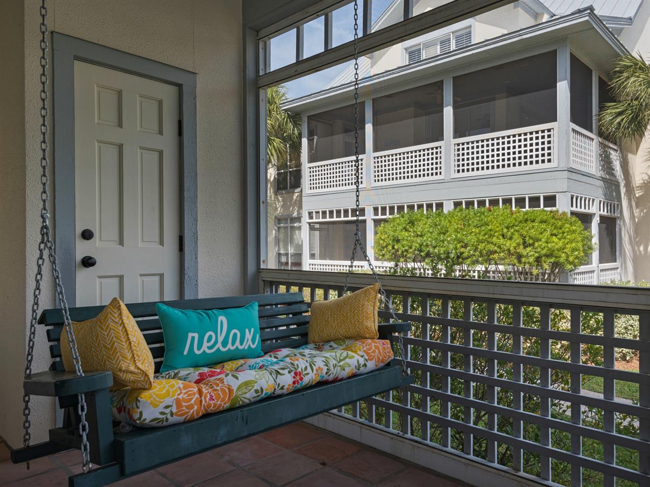 Swing your troubles away on the screened Porch