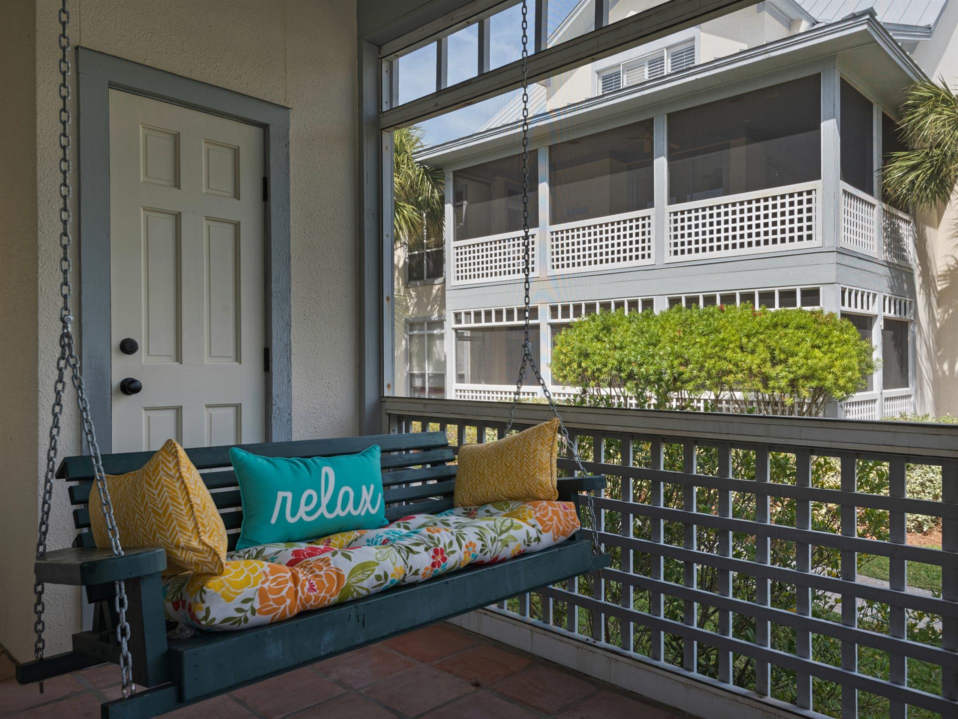 Swing your troubles away on the screened Porch