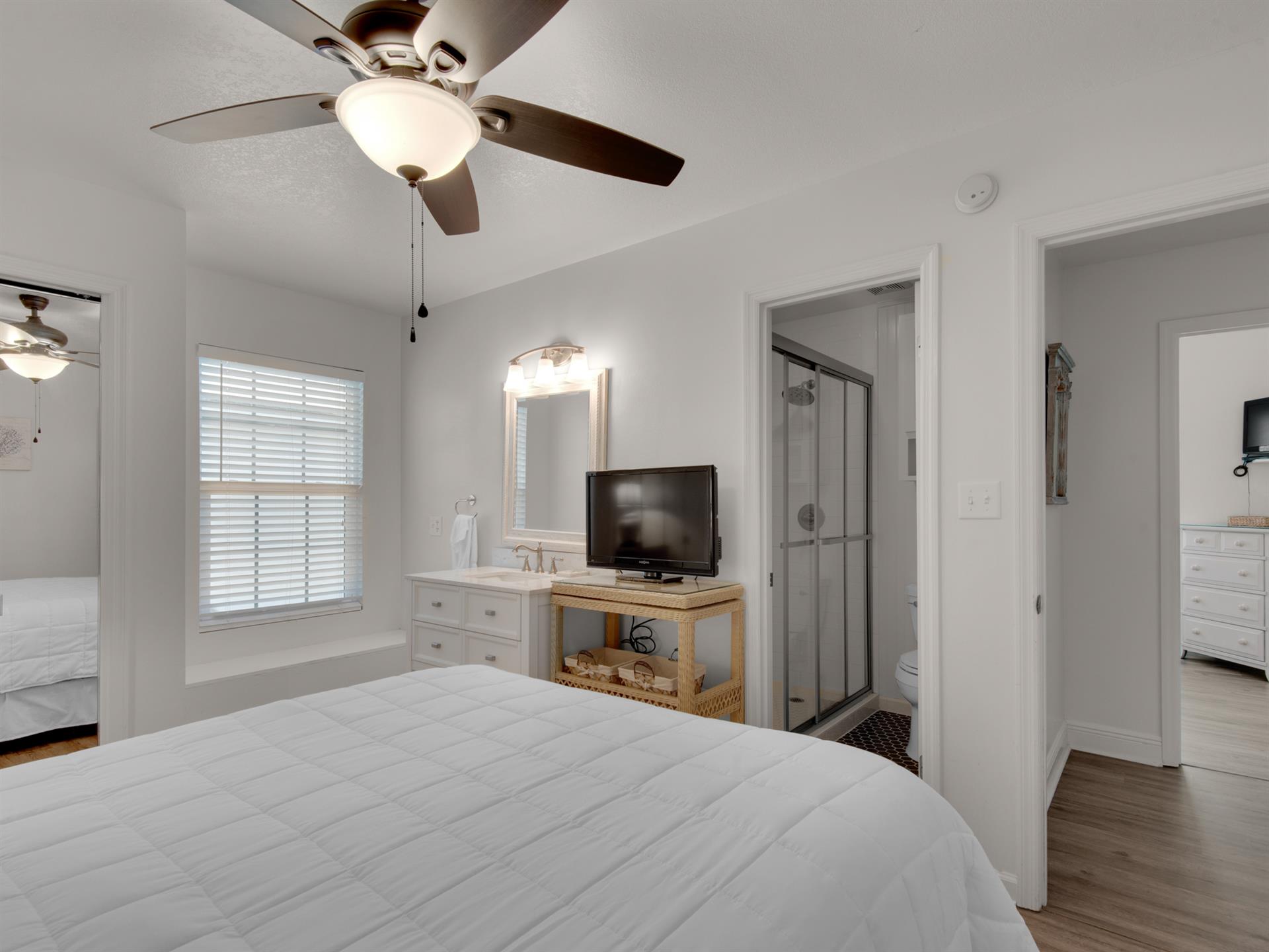 2nd floor queen guest bedroom 5 with private bathroom and TV