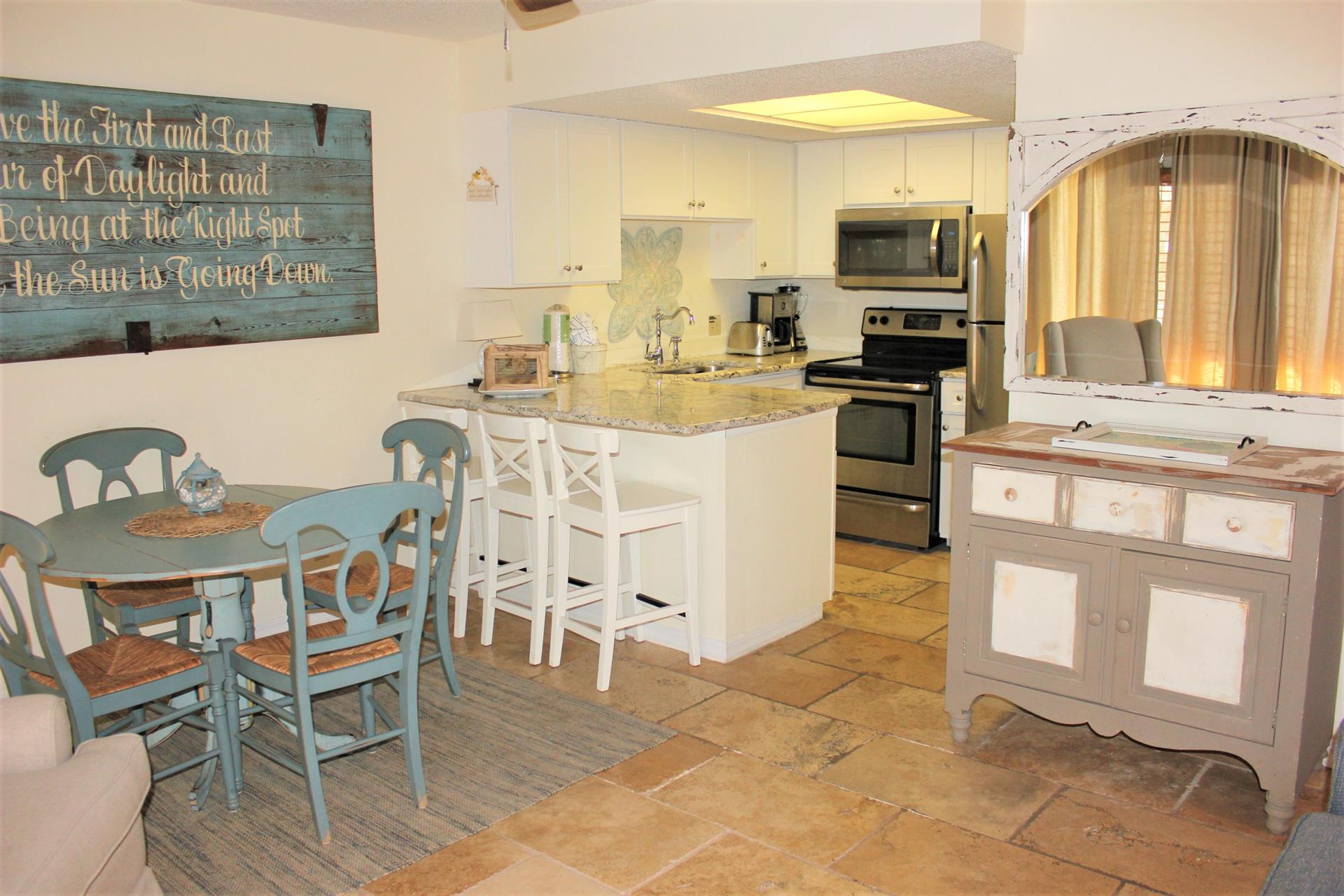 Living area and kitchen
