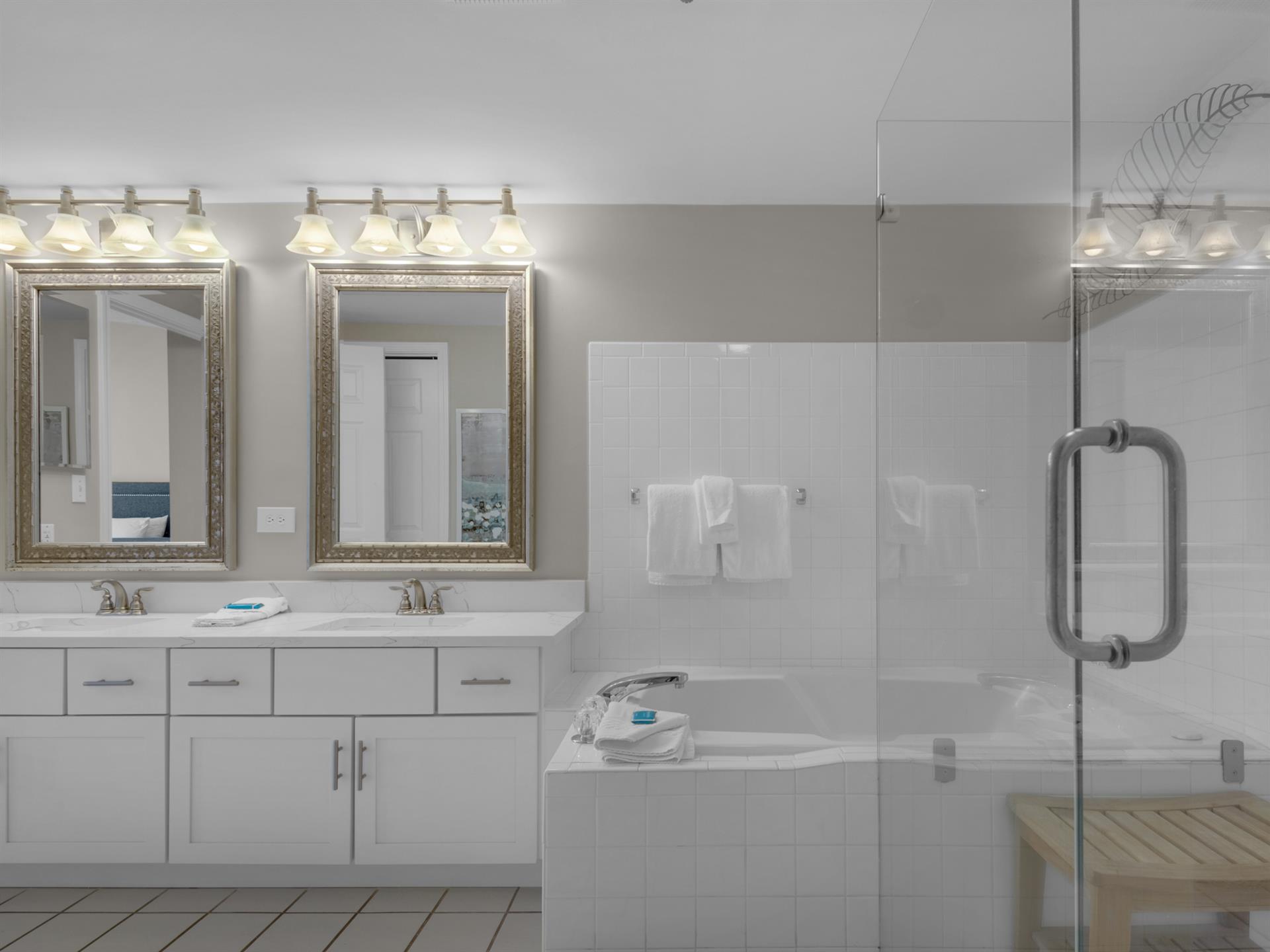 Primary Bathroom with Oversized Tub and WalkIn Shower