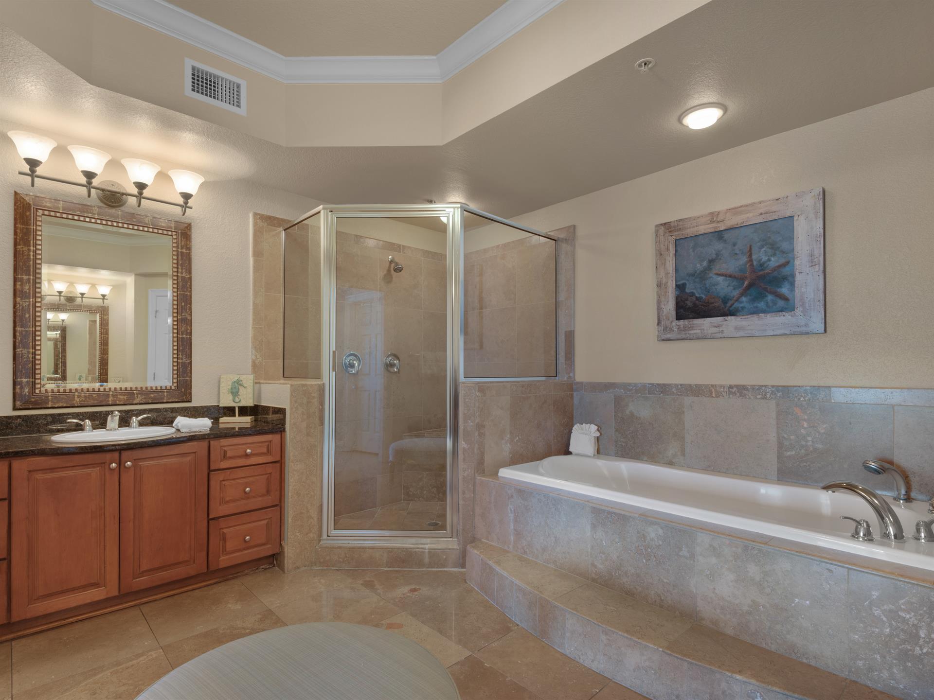 Primary bathroom with spacious walkin shower