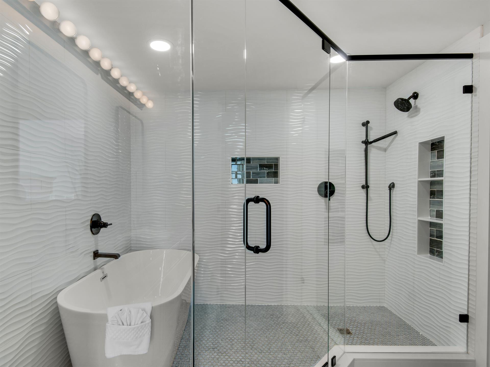 Master Bathroom with Stand Alone Shower and Soaking Tub