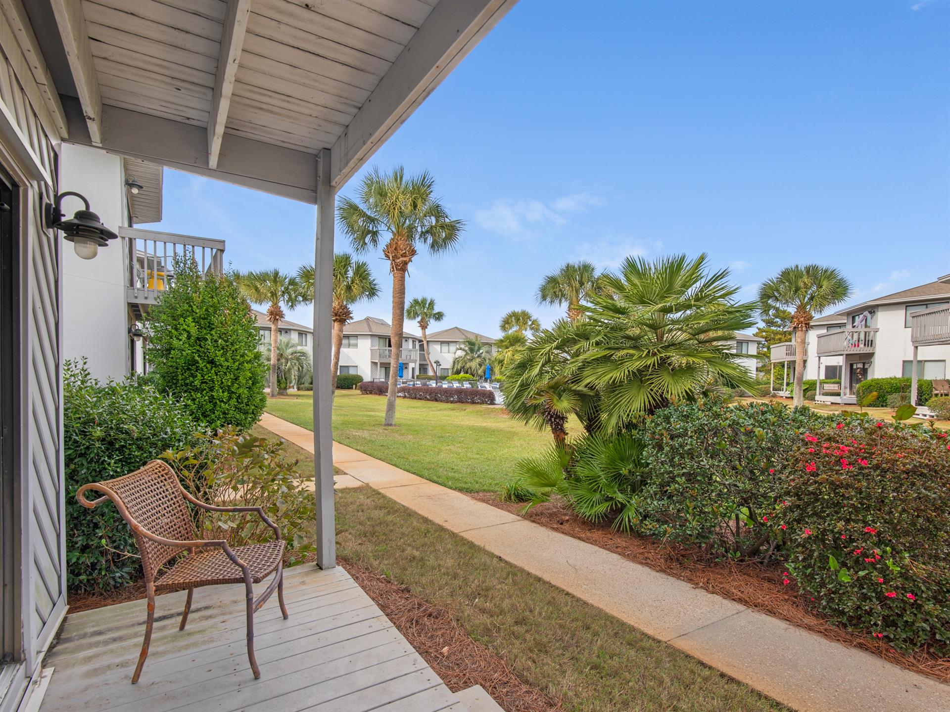 Private Patio Overlooking Grounds and Pool Area