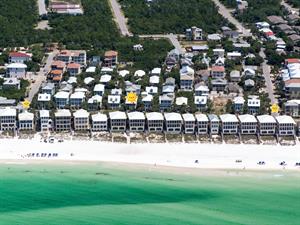 Frangista Beach community  Santorini marked with sun and beach accesses marked with stars