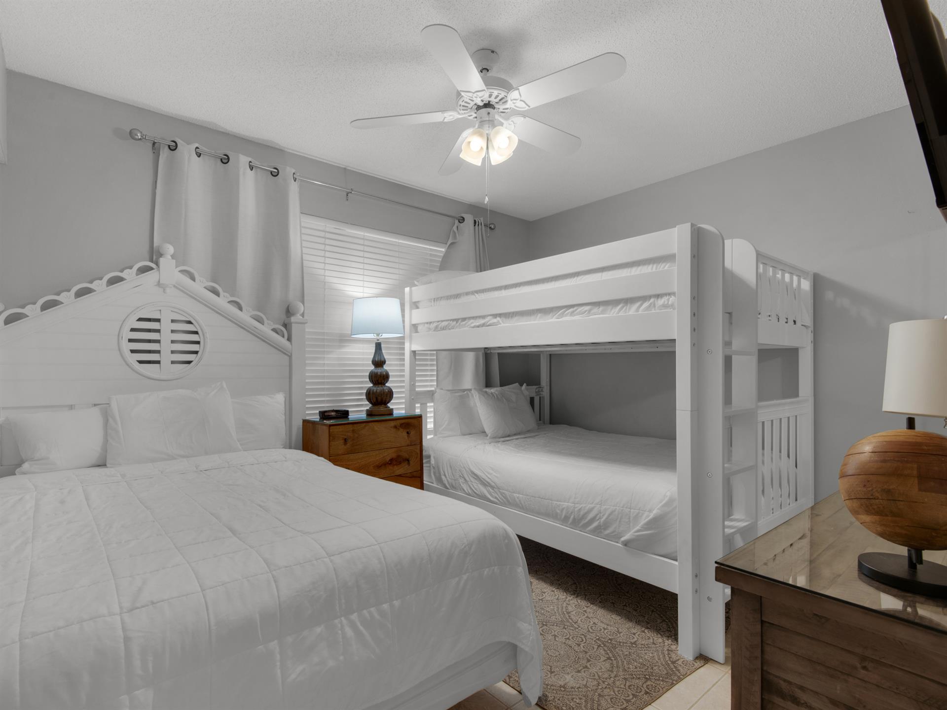 Guest Bedroom 1 with Full and Queen over Queen Bunk Beds