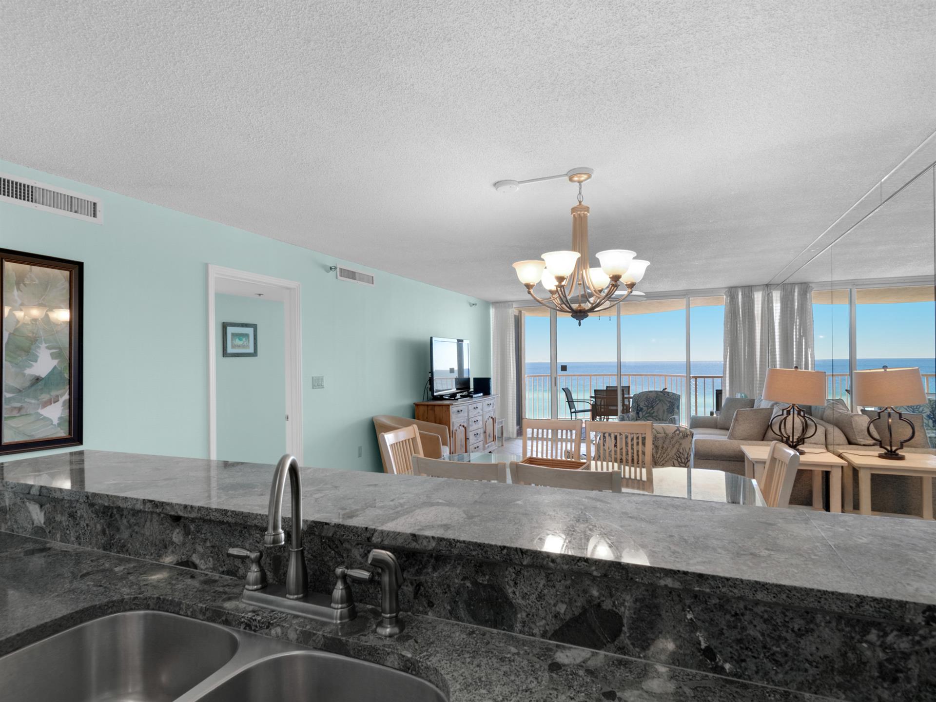 View from kitchen into living area