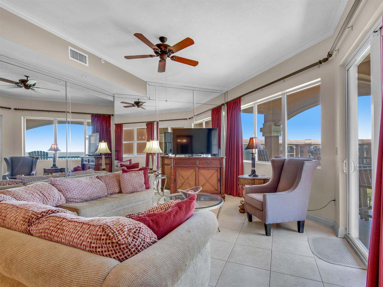 Living Room with Flat Screen TV and Gulf Views