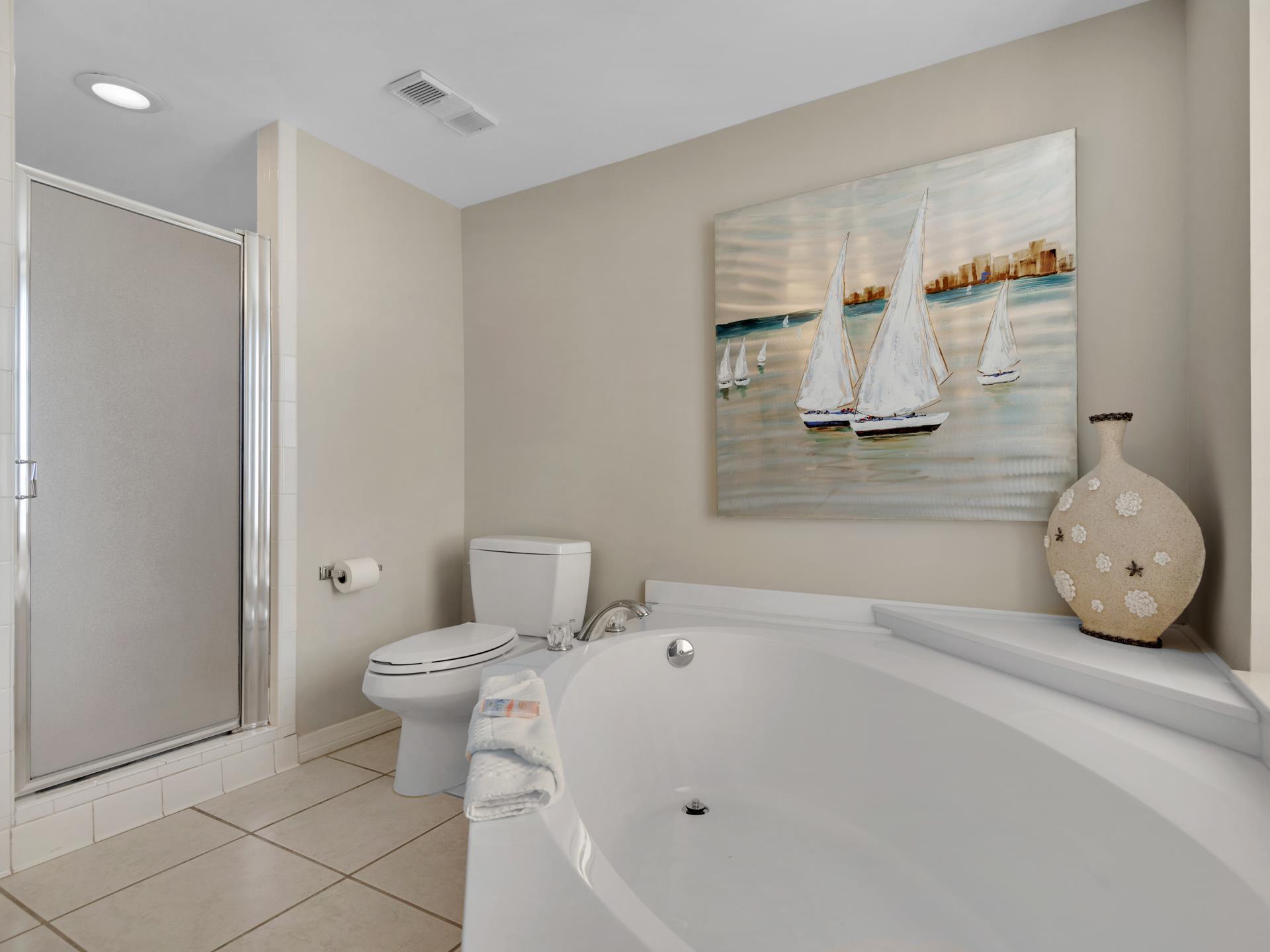 Primary Bath with soaking tub and private shower